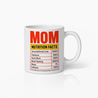 Mama Voedingswaarden Mok 330ml – Grappige Koffiebeker voor Moeders – Uniek Moederdag Cadeau Idee