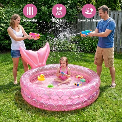 Thijox - Opblaasbaar Kinderbadje 122 x 25 cm, Zeemeermin Motief, Luchtpomp Inbegrepen, Ideaal voor Tuin, Balkon, Strand & Badkamer
