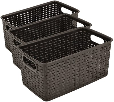 Opbergmand 5L Set van 3 – Mandjes Riet – Opbergmand Kunststof 28x15x13 cm – Opbergboxen voor Keukenkast en Kledingkast Organizer – Opbergdozen Kinderkamer en Speelgoed