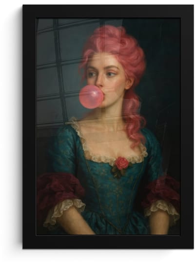 Poster in lijst - Fotolijst 20x30 cm - Posters - Vrouw - Portret - Kauwgombel - Posterlijst zwart - Decoratie - Wanddecoratie woonkamer - Muurdecoratie slaapkamer