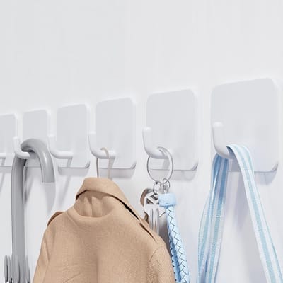 Set van 6 Sterke Plakhaakjes voor Wand, Tot 8 Kg, Ideaal voor Handdoeken, Jassen en Tassen in Badkamer, Keuken en Douche