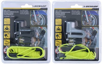 Dunlop Remschijfslot met Herinneringskabel - 2 Sleutels - Wielslot Fiets/ Motor/ Scooter - 1 Willekeurige Kleur