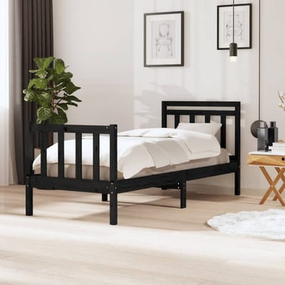 vidaXL - Bedframe - massief - hout - zwart - 75x190 - cm