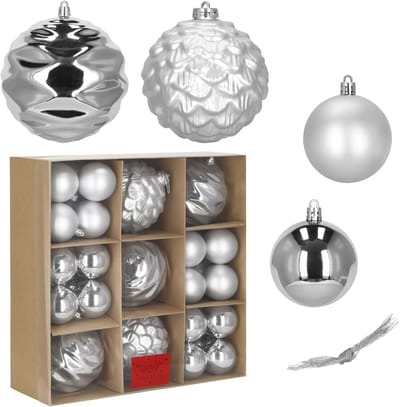 Springos Kerstballen | 37 Stuks | 6/12 cm | Zilver