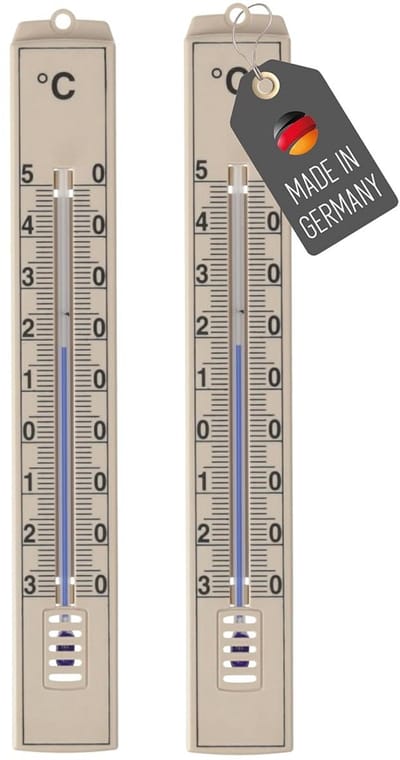 Weerbestendige Buitenthermometerset - Analoge Temperatuurweergave -30 tot 50 °C - Voor Binnen en Buiten - 2 Stuks - Geel