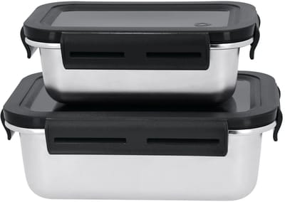 Silvercrest 2 stuks RVS Vershoudbakjes - Vershouddoos - inhoud 1 Liter en 550ML - incl luchtdichte deksels - Geschikt voor de oven en vriezer