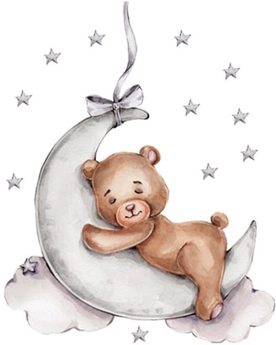 Sipo Wandsticker Beer op de Maan - Zelfklevende Ruimte Muurdecoratie voor Kinderkamer - 72x57 cm - Space Wandsticker met Sterren en Maan