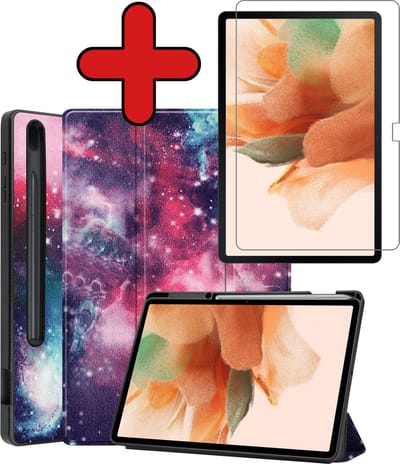 Hoesje - Geschikt voor Samsung Galaxy Tab S7 FE - Met Screenprotector - Trifold Bookcase Hoes - Hard Cover Case - Met Uitsparing Geschikt voor S Pen - Hardcover Book - Tablethoes - Galaxy