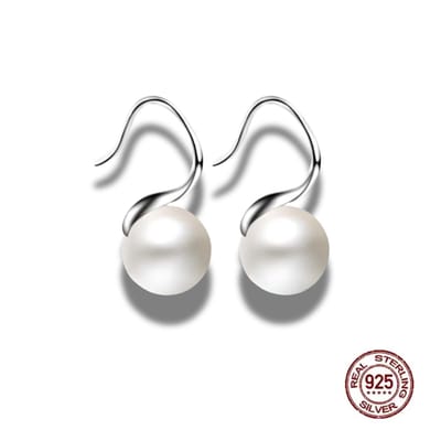Oorbellen - oorhangers - 925 sterling zilver - silver - kunstmatige parel 8 mm