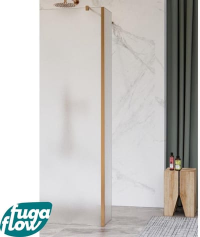 FugaFlow Eccelente Vetro zijwand - 30x200cm - mat glas - 8mm - met hoekprofiel - geborsteld koper -