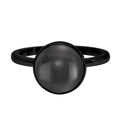 Quiges Stapelring Dames - Vulring - RVS Zwart met Grijze Cateye - Maat 19 - Hoogte 2mm