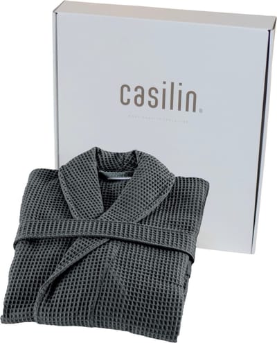Casilin - Badjas Cadeau voor Hem en Haar in Luxe Geschenkdoos - Voor dames en heren - Maat S - Wafel Katoen - Absorberend - Grijs