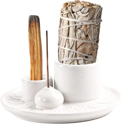 Witte keramische wierookschaal met lotuspatroon, multifunctionele wierookbrander voor meditatie, yoga en interieurdecoratie