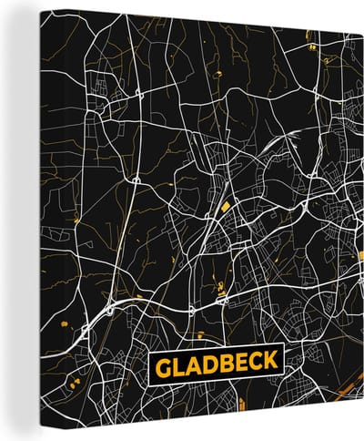 Canvas Schilderij Goud – Duitsland – Plattegrond – Gold – Stadskaart – Kaart – Gladbeck - 20x20 cm - Wanddecoratie