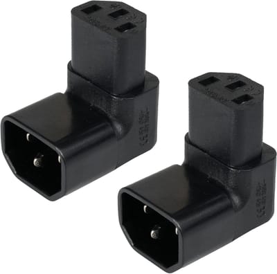 Set van 2 C14 naar C13 Stekkers met 90° Hoek voor Koudekabel, 250V 10A, Geschikt voor Computers en Elektrische Apparaten