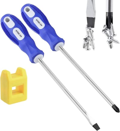 Schroevendraaier set - Platkopschroevendraaier kruiskopschroevendraaier - Moeilijke plekken bereiken - 2-in-1 magnetiseer demagnetiseer - 2 stuks 6 inch - Blauw