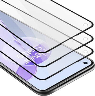 Cadorabo 3x Screenprotector geschikt voor OnePlus 9RT 5G Volledig scherm pantserfolie Beschermfolie in TRANSPARANT met ZWART - Getemperd (Tempered) Display beschermend glas in 9H hardheid met 3D Touch