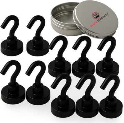 Brute Strength - Super sterke magnetische ophanghaakjes - Zwart - 20 mm - 10 stuks - Ophanghaken - Magneet haakjes sterk - Haak magneten - Magneethaken - Sterke magneetjes