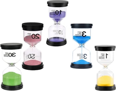 Set van 5 Zandlopers - Keuken Timer voor Tijdbeheer, Kinderen Tandenpoetsen, Fitness en Feestdecoratie - Kleurrijke Antischok Zandlopers voor Efficiënt Gebruik