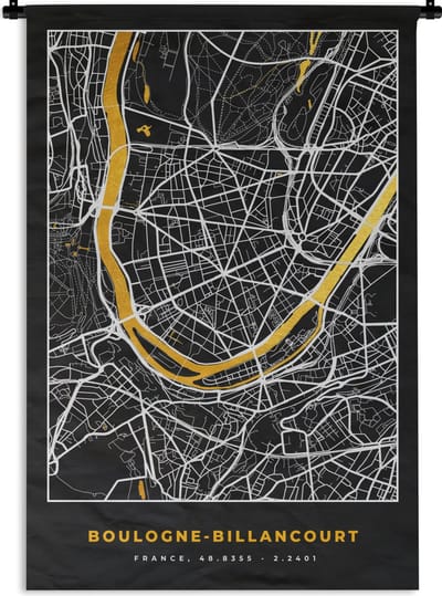 Wandkleed - Wanddoek - Kaart - Plattegrond - Boulogne-Billancourt - Stadskaart - Frankrijk - 120x180 cm - Wandtapijt