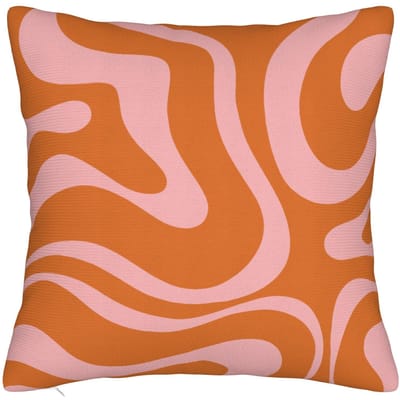 Housse de coussin motif abstrait rétro tourbillonnant liquide orange et rose Housse de coussin décorative en polyester doux Housse de coussin jeté Maison 50x50cm