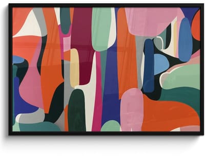 Poster in lijst - Fotolijst 120x80 cm - Posters - Vormen - Ritmisch - Kleuren - Abstract - Posterlijst zwart - Decoratie - Wanddecoratie woonkamer - Muurdecoratie slaapkamer