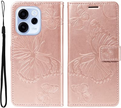 Coverup Hoesje - Geschikt voor OPPO Reno15 F Hoesje - Coverup Vlinders Book Case - Rose Gold