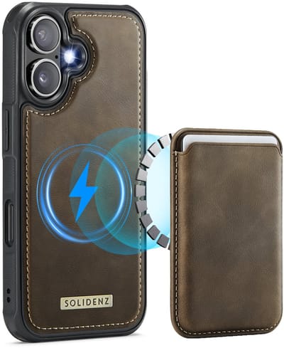 Hoesje geschikt voor iPhone 17 Hoesje met pasjeshouder - Solidenz MagSafe compatibel Wallet Backcover - 3 Kaarten - Shockproof - Bruin