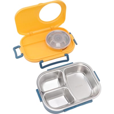 1450ml Bento Lunchbox RVS Compartiment Thermische Bento Box Dubbellaagse Bento Containers voor Studenten yellow