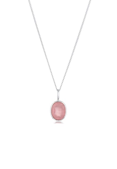 Elli - Halsketting - Ketting met Steen Vrouwen Pantserketting Kwarts Diamant Geslepen Roos 925 Sterling Zilver 45 cm - Dames