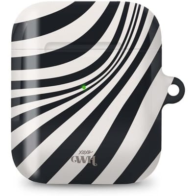 xoxo Wildhearts hoesje geschikt voor AirPods 1 & 2 - Optical Illusion - Ook als telefoonhoesje verkrijgbaar - schokbestendige case - koptelefoonhoes - Beschermhoes met met golvende print - golven - zwart / beige