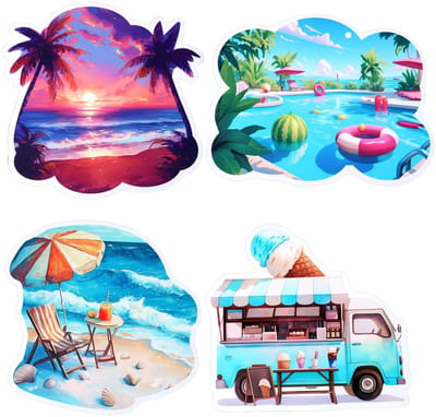 JHUBERS- Koelkastmagneten 4 Stuks - Strandthema Decoratie - Zomer Ijscowagen - Rubber Magneten - Vreugdevolle Sfeer - Keukenkastdecoratie