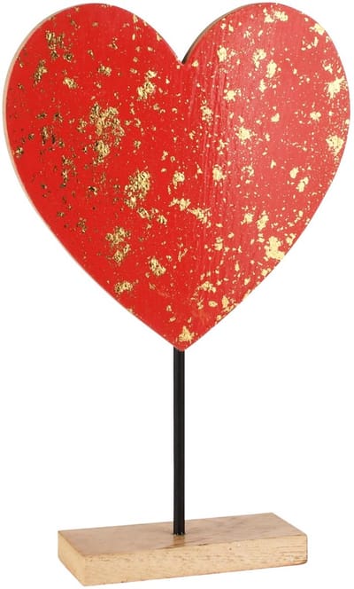 Dekoratief | Deco hart op voet, rood/naturel, 18x5x29cm | A260669