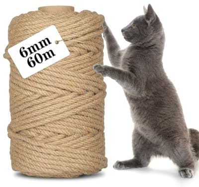 Sisal Touw voor Katten - 6mm x 60m, Perfect voor Krabpalen, Huis en Tuin Decoratie