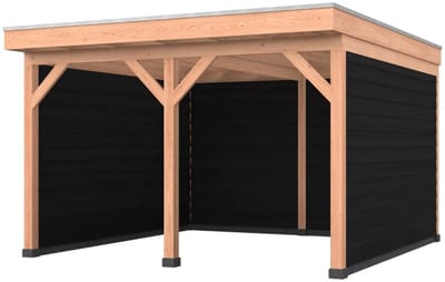 Douglas overkapping, 400 x 400, met achterwand en twee zijwanden, Westwood Comfort Plus Zwart