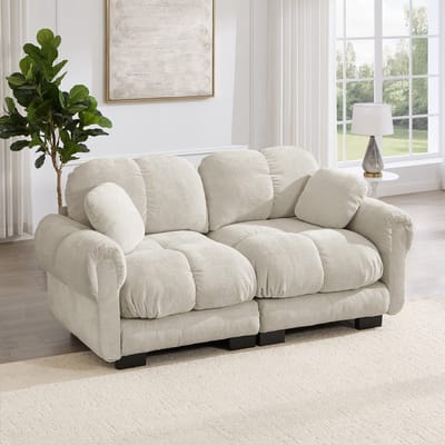 KOMHTOM 2-zits Bank - Chenille - Modulaire - Ergonomische Rugleuning - Dikke Zitkussens - Woonkamer - Lichtbeige