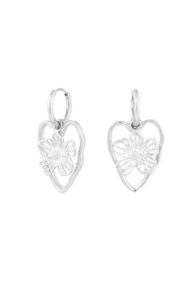 Yehwang - Oorbellen - Statement Flower Heart - Zilver - Stainless steel