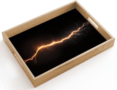 Dienblad hout 40x30 cm - Schootdienblad - Gaming - Oranje - Bliksemflits - Licht - Borrelplank rechthoek - Plateau dienbladen
