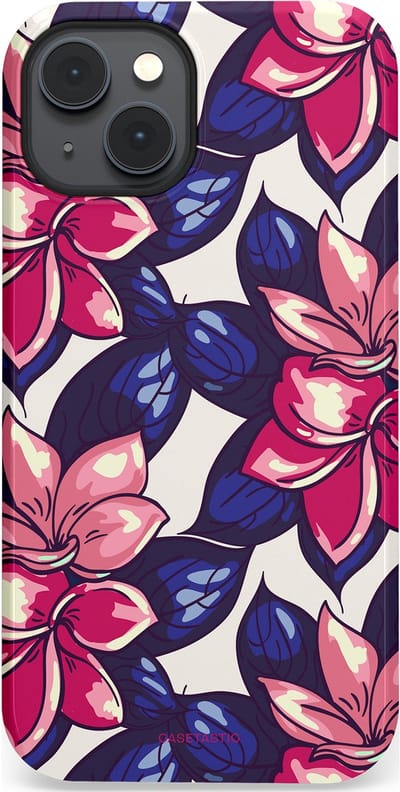 Casetastic hoesje geschikt voor Apple iPhone 14 Plus - MagSafe - Dubbellaagse bescherming - Tropen paradijs - Fashion Case - Donkerblauw Roze Koraal Lila