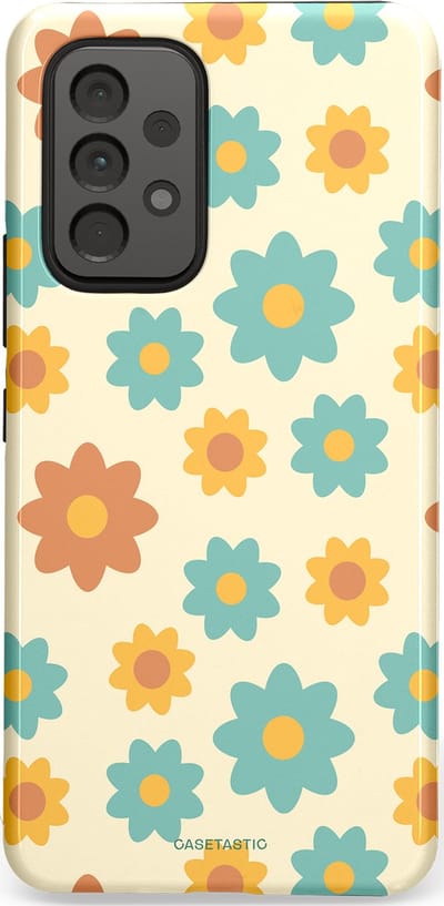 Casetastic hoesje geschikt voor Samsung Galaxy A53 (2022) 5G - Dubbellaagse bescherming - Retro bloei - Fashion Case - Crème Mintgroen Goud Perzik