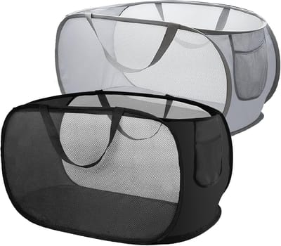 Set van 2 Opvouwbare Wasmanden, Ruimtebesparend 75 L, Ideaal voor Badkamer, Reizen en Kinderkamer (Zwart + Grijs)