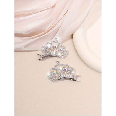 2 pièces Décoration Couronne Strass Femme Clip Cheveux Luxe Pour Décoration Cheveux Pinces Griffes Griffes Cheveux Barrettes Cheveux argenté