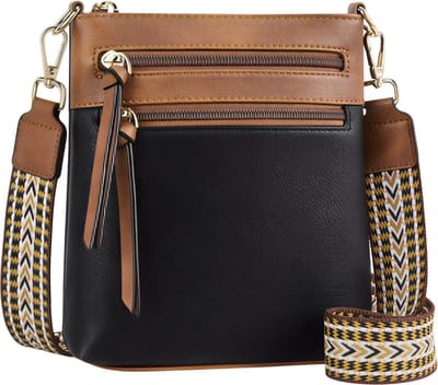 Stijlvolle Casual Dames Crossbodytas – Retro Multifunctionele Telefoontas, Schoudertas voor Werk, Reizen en Dagelijks Gebruik – Dubbele Ritssluiting & Eenvoudig Design-Zwart en bruin