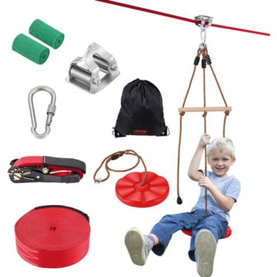 VEVOR Zipline-set voor Kinderen en Volwassenen, 20 m Zipline-sets tot 330 lbs, Zip-lijnen in de Achtertuin, Speeltuinentertainment met Zipline, Nylon Veiligheidsharnas en Accessoireset