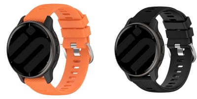 Strap-it Bundel van 2 Siliconen Banden - Geschikt voor Garmin Forerunner 245 / 570 - 42mm - Horlogeband / Polsband / Armband / Sportarmband - Siliconen Armband - Zwart & Oranje - Waterbestendig & zweetbestendig