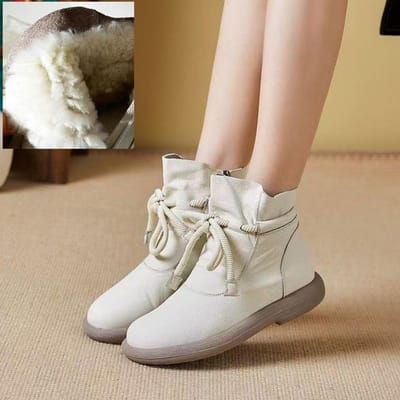 Echt Leer Warme Wollen Laarzen Winter Enkellaarsjes voor Dames Katoenen Schoenen Platte Zool Antislip Zachtzool Dameslaarzen 35 brown