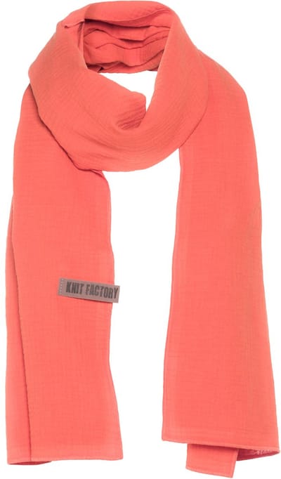 Knit Factory Liv Sjaal Dames - Katoenen sjaal - Langwerpige sjaal - Oranje zomersjaal - Dames sjaal - Sunset Orange - 200x40 cm - Duurzaam & Milieuvriendelijk - 100% Biologisch katoen