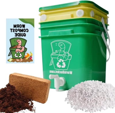 Wormenbak Composteringsset - Wormenbak voor binnen - Keukenafval Verwerken - Voedselveilig Plastic - 2.5 Gallon - Groen