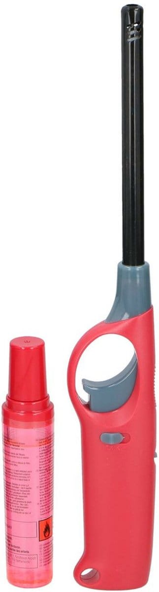 Flame Classics Gasaansteker - lange steel - met navul cilinder - rood - 25 cm - BBQ/ keuken