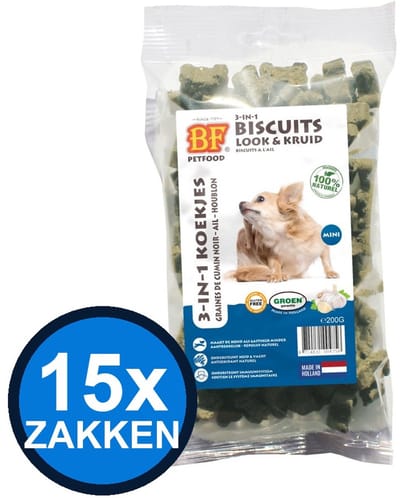 12x Biofood - 3in1 Koekjes Look & kruid Mini - Hondenvoer Snacks - 200 g